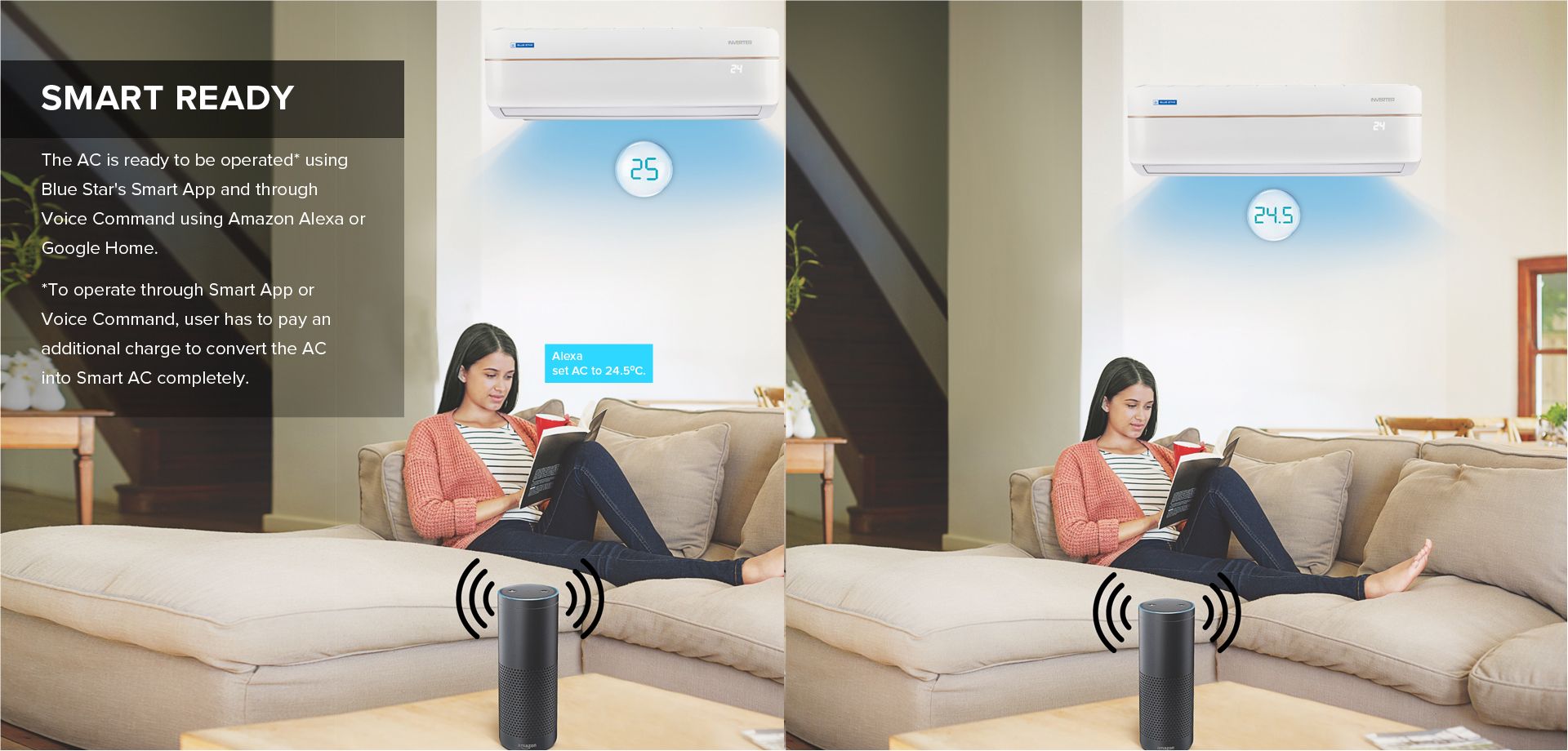 Blue Star 1.5 Ton 3 Star Inverter Split AC hidden display